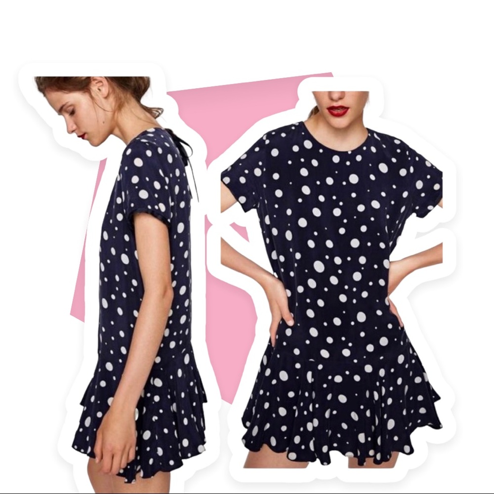 New ZARA Blue and white ruffle dress with ruffle